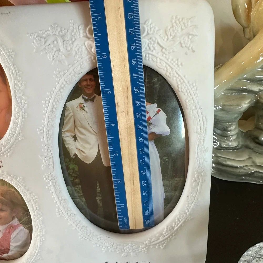 Vtg White Ceramic Wedding Collage Picture Frame Floral Bridal Shower Cottagecore